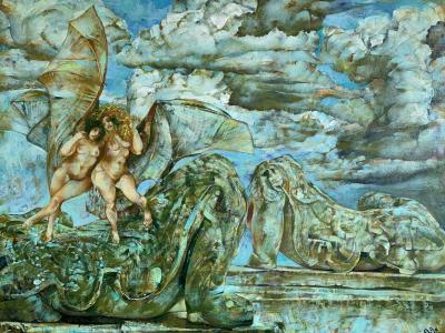 Cvetelin Cvetanov, Strážci vesmíru 1, olej na plátne, 120x100cm, 3500 EUR