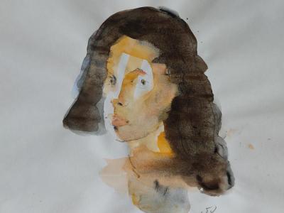 Portrait of young woman 03,  watercolor and pencil on paper, 31x23cm, 130 EUR