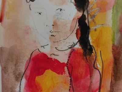 Portrait of a child 02,  akryl, pencil on paper, 12x21 cm, 120 EUR